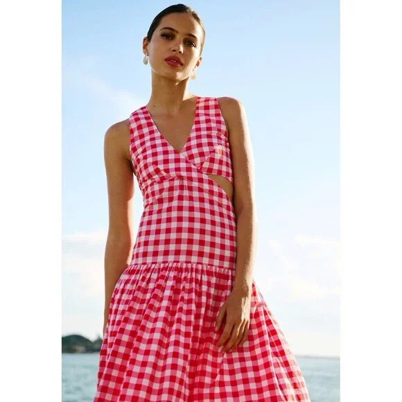Anthropologie S/W/F Maxi Dress Pink Cross Cut Drop Waist Preppy Vacay Sz XL New